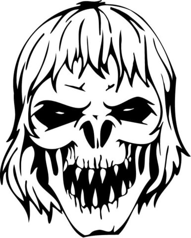 Scary Zombie Skull Coloring Page